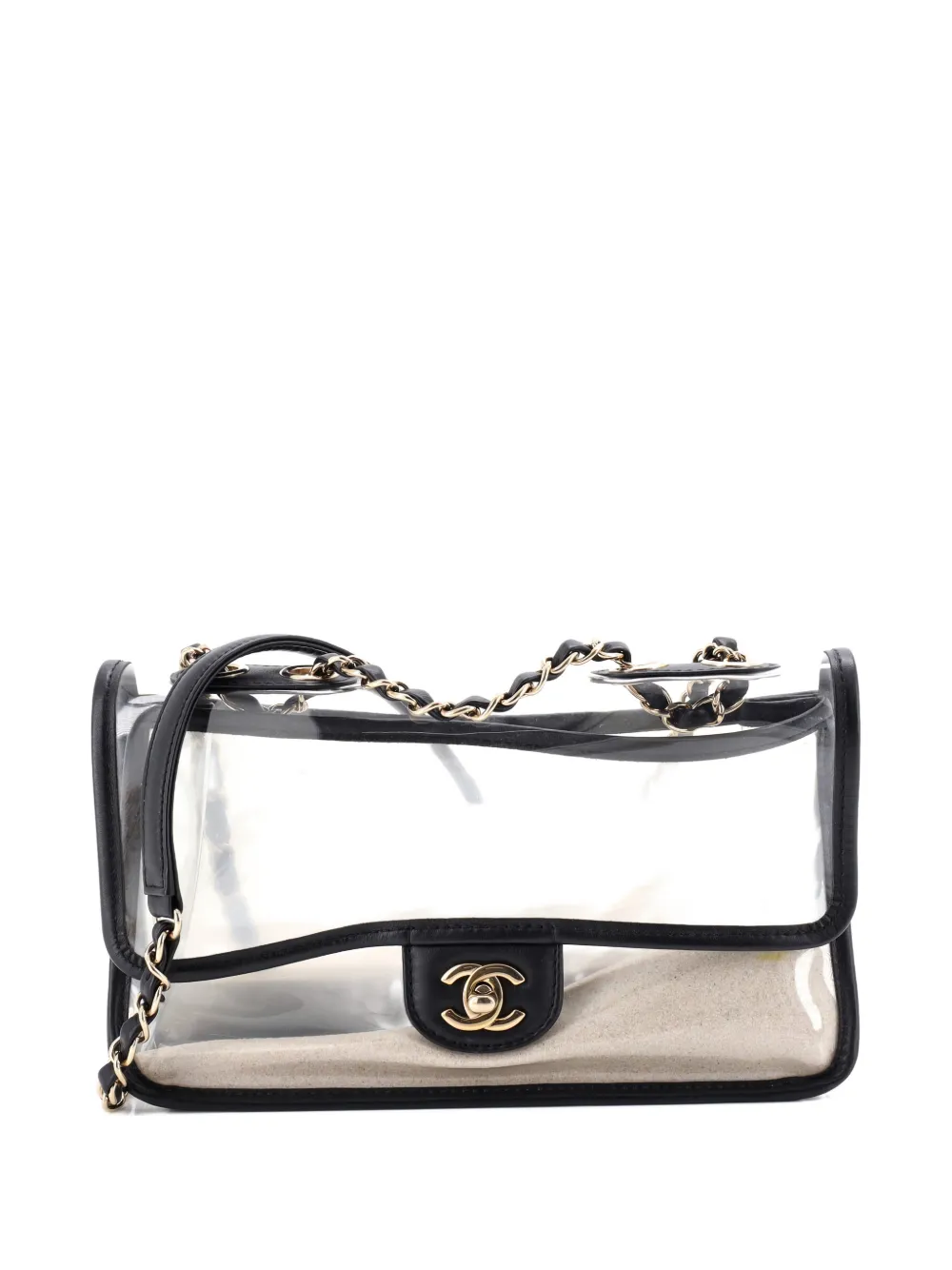 Pre-owned Chanel Sand By The Sea Flap Bag Pvc With Lambskin Medium Shoulder Bag In Black