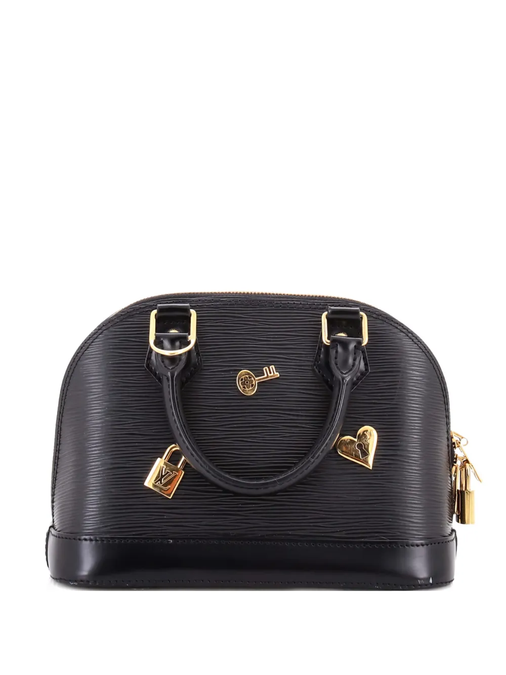 Pre-owned Louis Vuitton Alma Handbag Love Lock Epi Leather Bb Satchel In Black