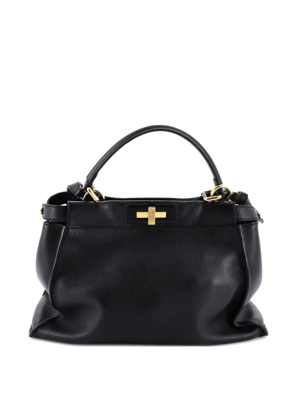 Pre-owned Fendi Peekaboo Bag Soft Leather Regular Shoulder Bag In Black