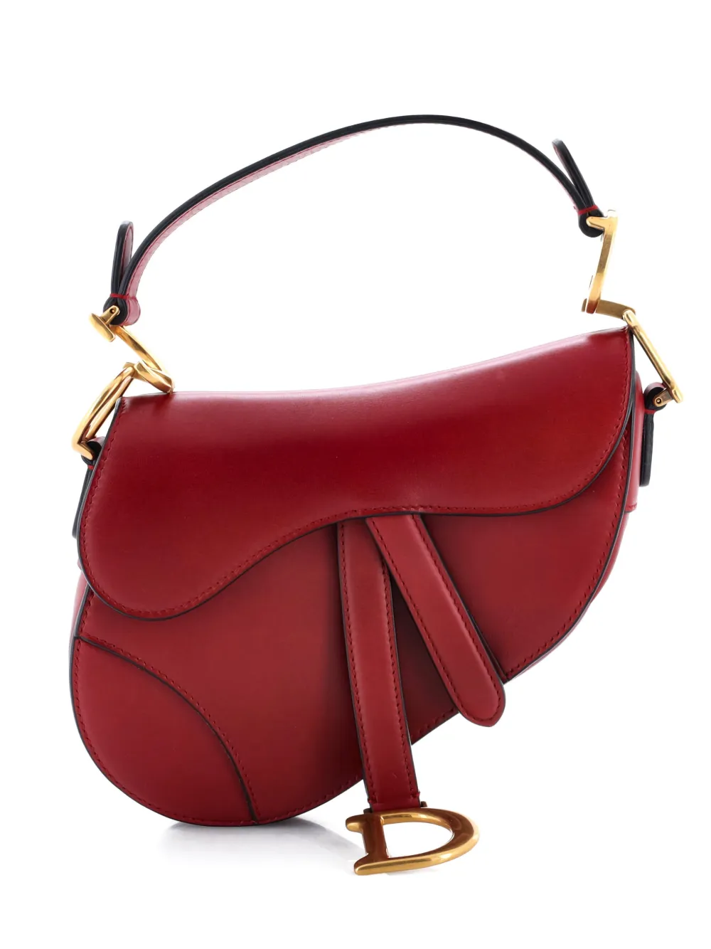 Pre-owned Dior Saddle Handbag Leather Mini Shoulder Bag In Red