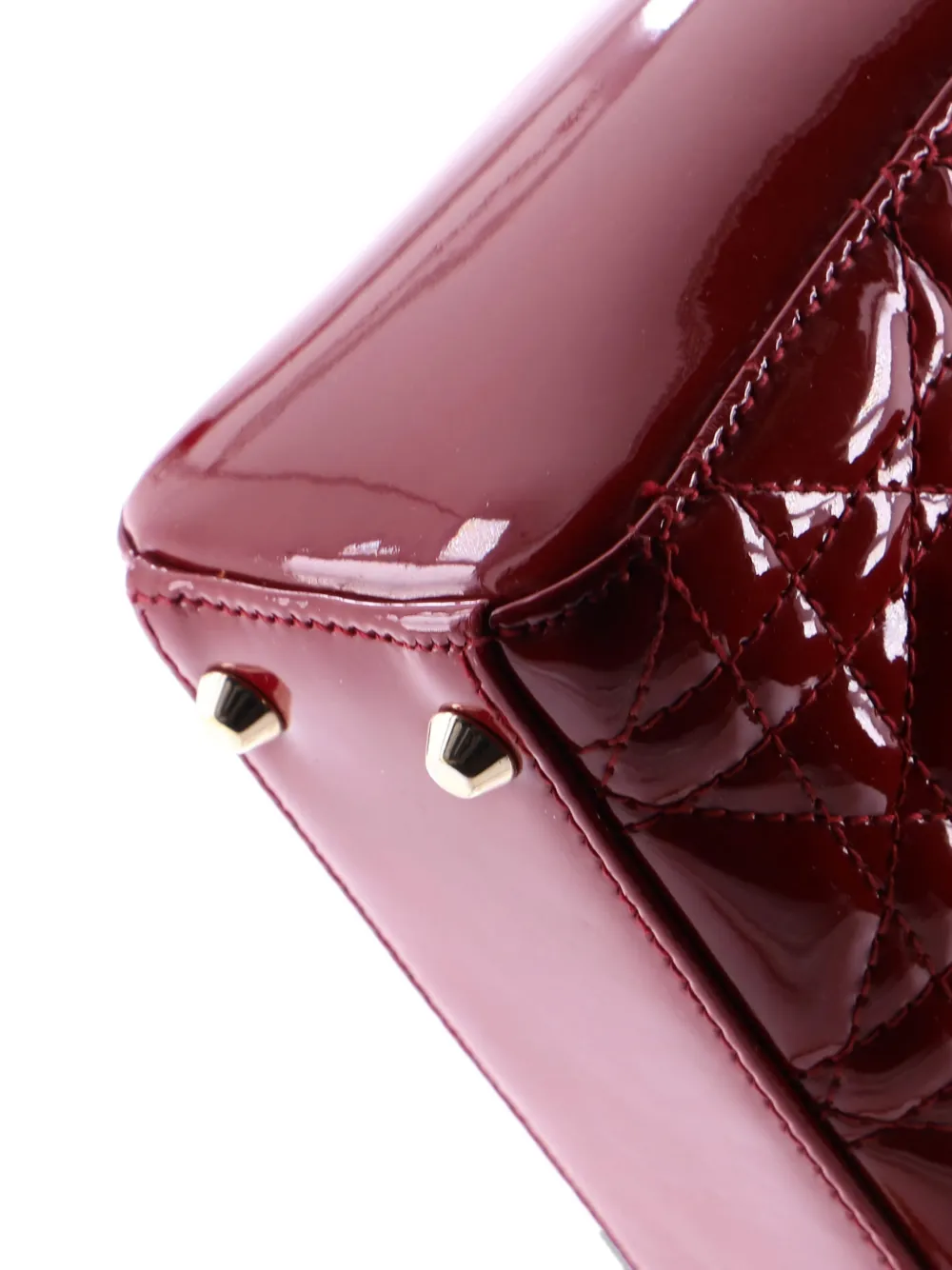 Pre-owned Dior Lady  Chain Bag Cannage Quilt Patent Mini Satchel In Red