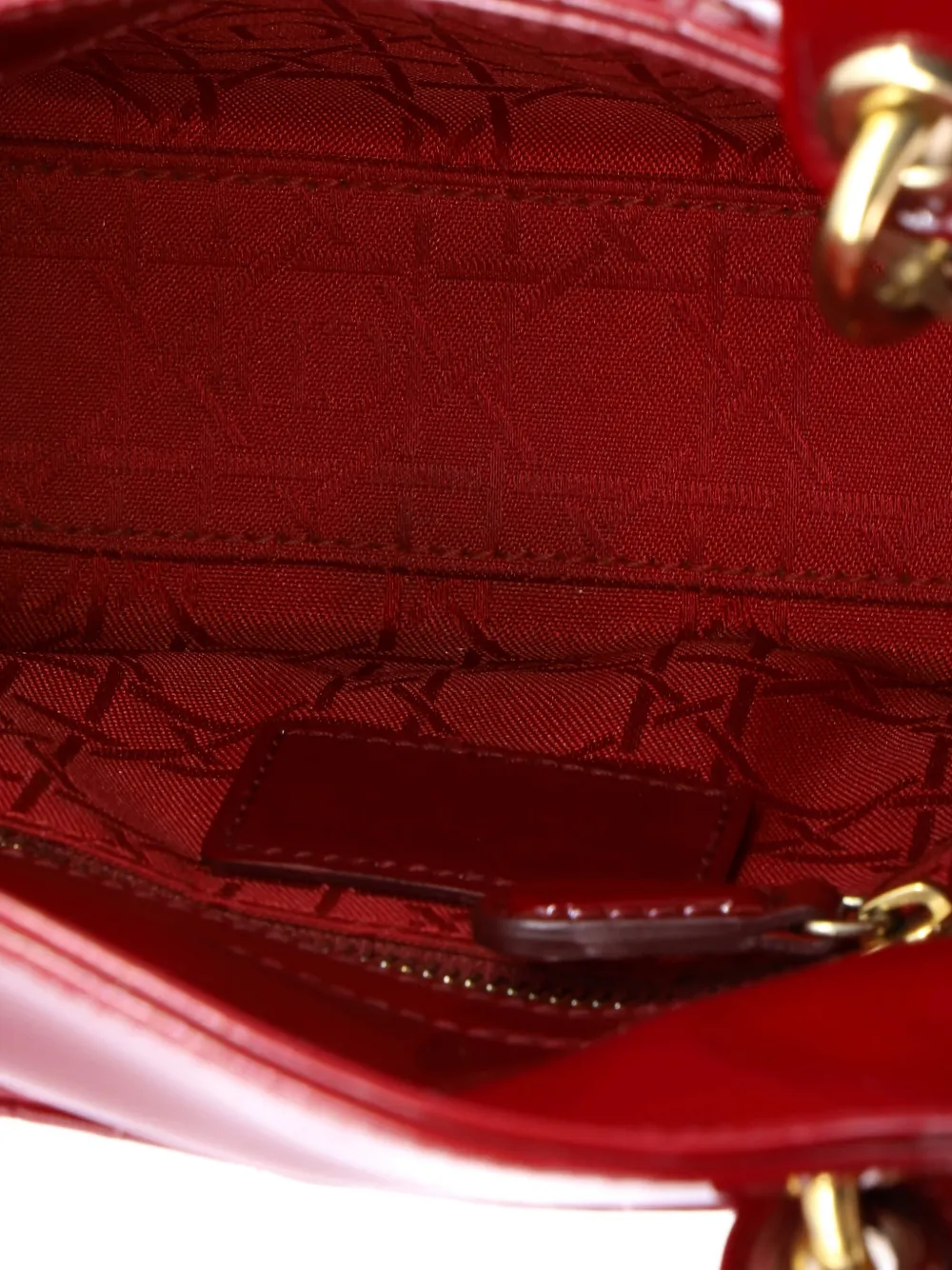 Pre-owned Dior Lady Chain Bag Cannage Quilt Patent Mini Satchel In Red