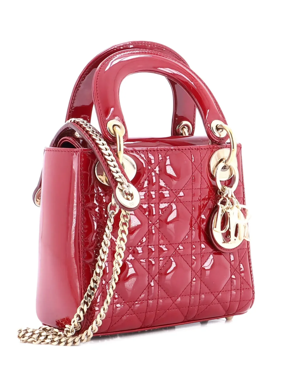 Christian Dior Pre-Owned Lady Dior Chain Bag Cannage Quilt Patent Mini satchel - Rot