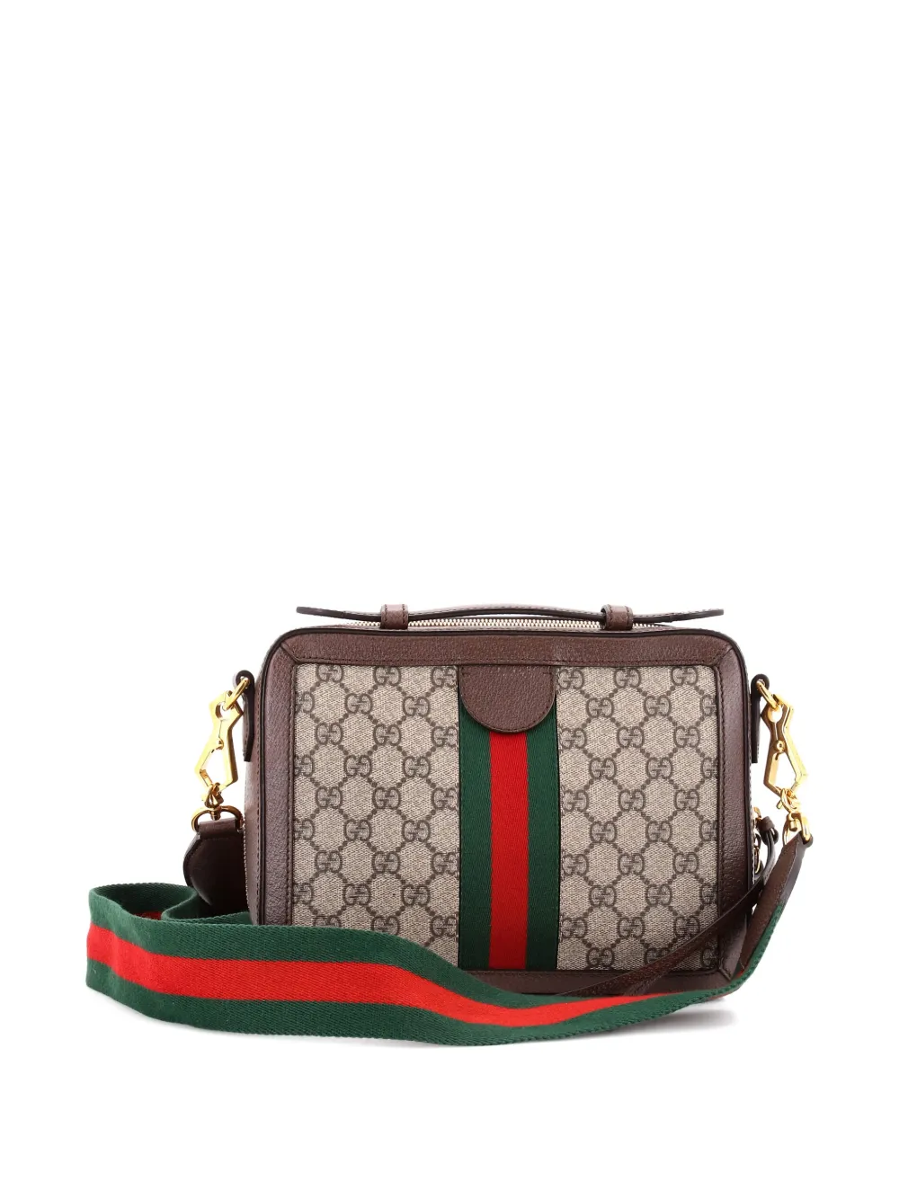 Pre-owned Gucci Ophidia Zip Around Camera Bag Gg Coated Canvas Small Shoulder Bag In Brown