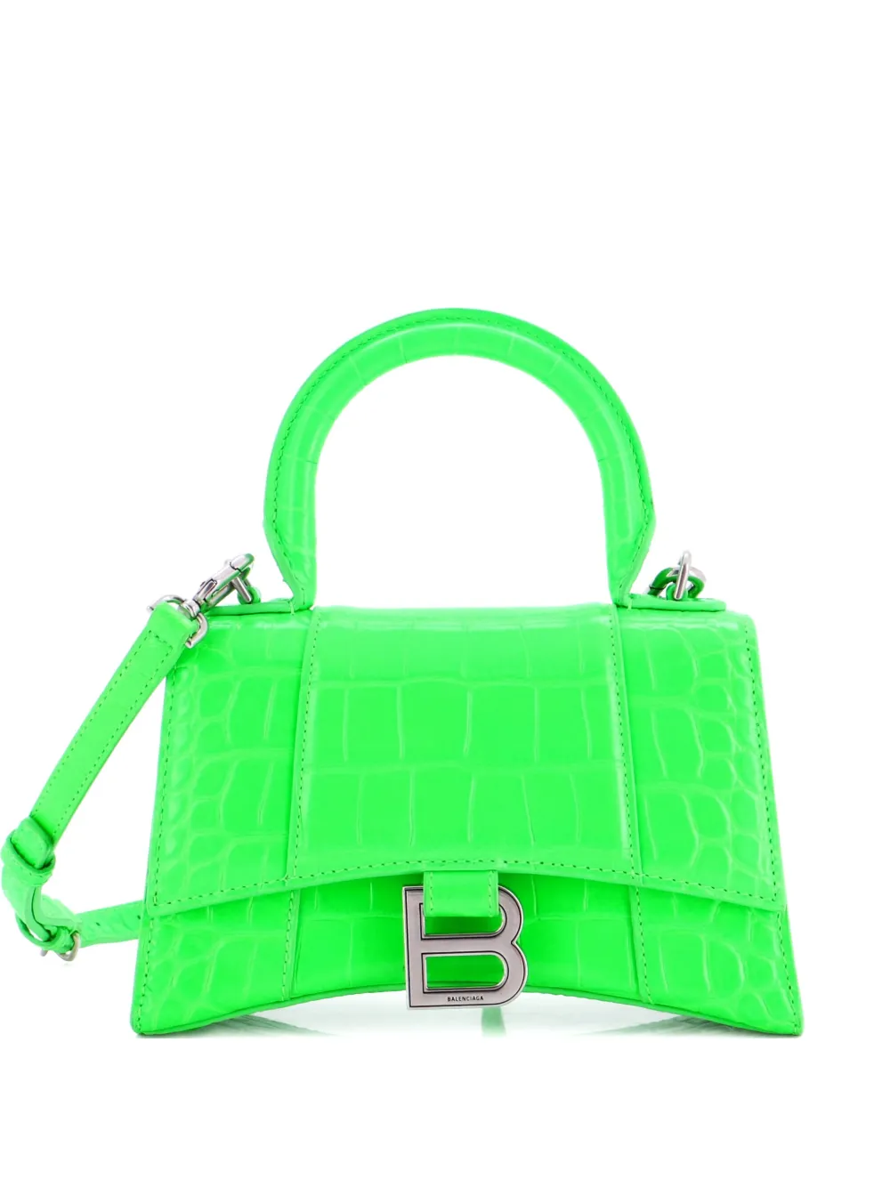 Pre-owned Balenciaga Hourglass Top Handle Bag Crocodile Embossed Leather Xs Satchel In Green