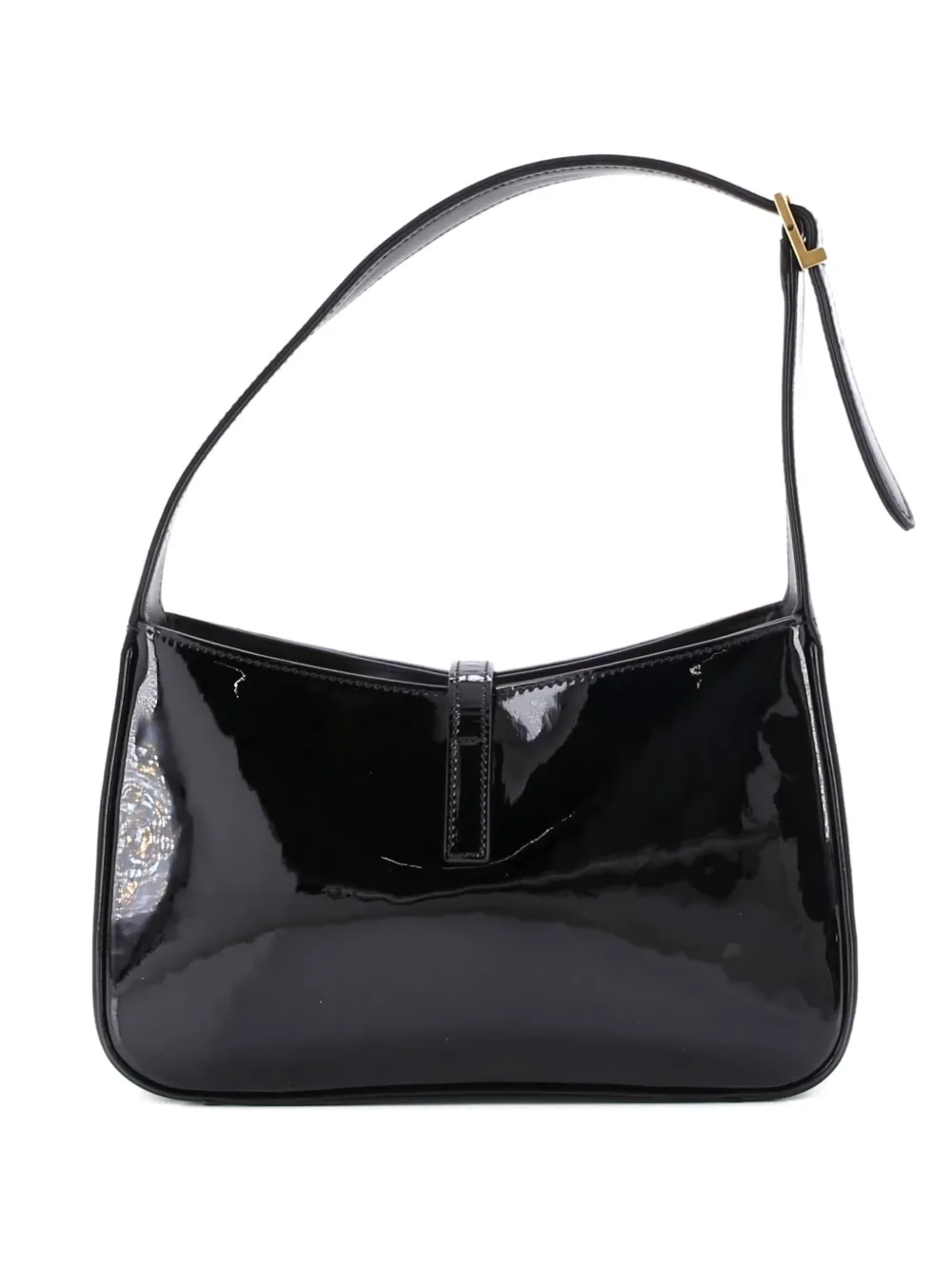 Pre-owned Saint Laurent Le 5 A 7 Patent Small Hobo Bag In Black