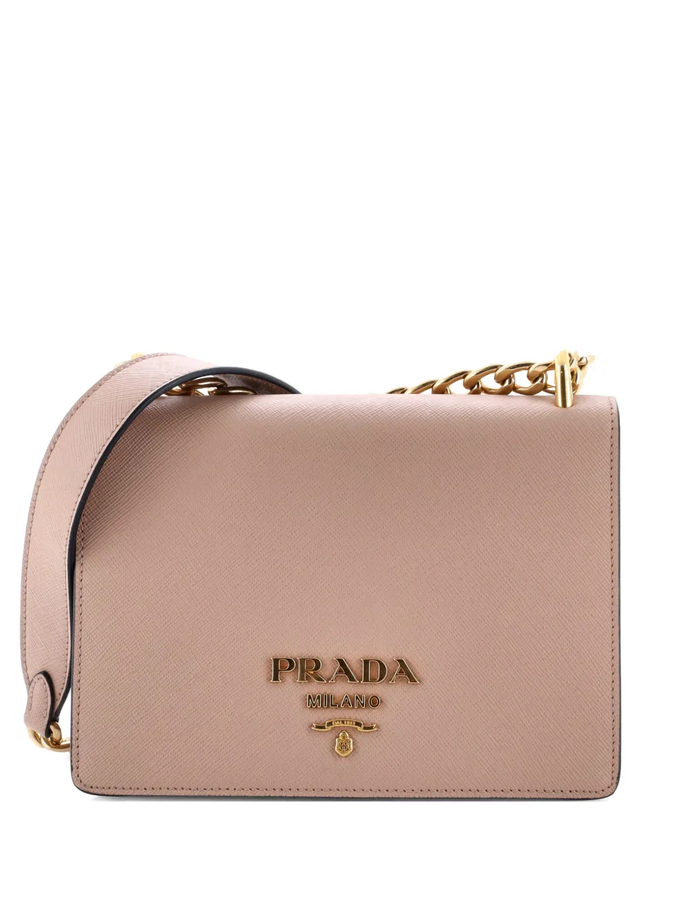 Pre-owned Prada Chain Flap Bag Saffiano Leather Small Crossbody Bag In Neutral