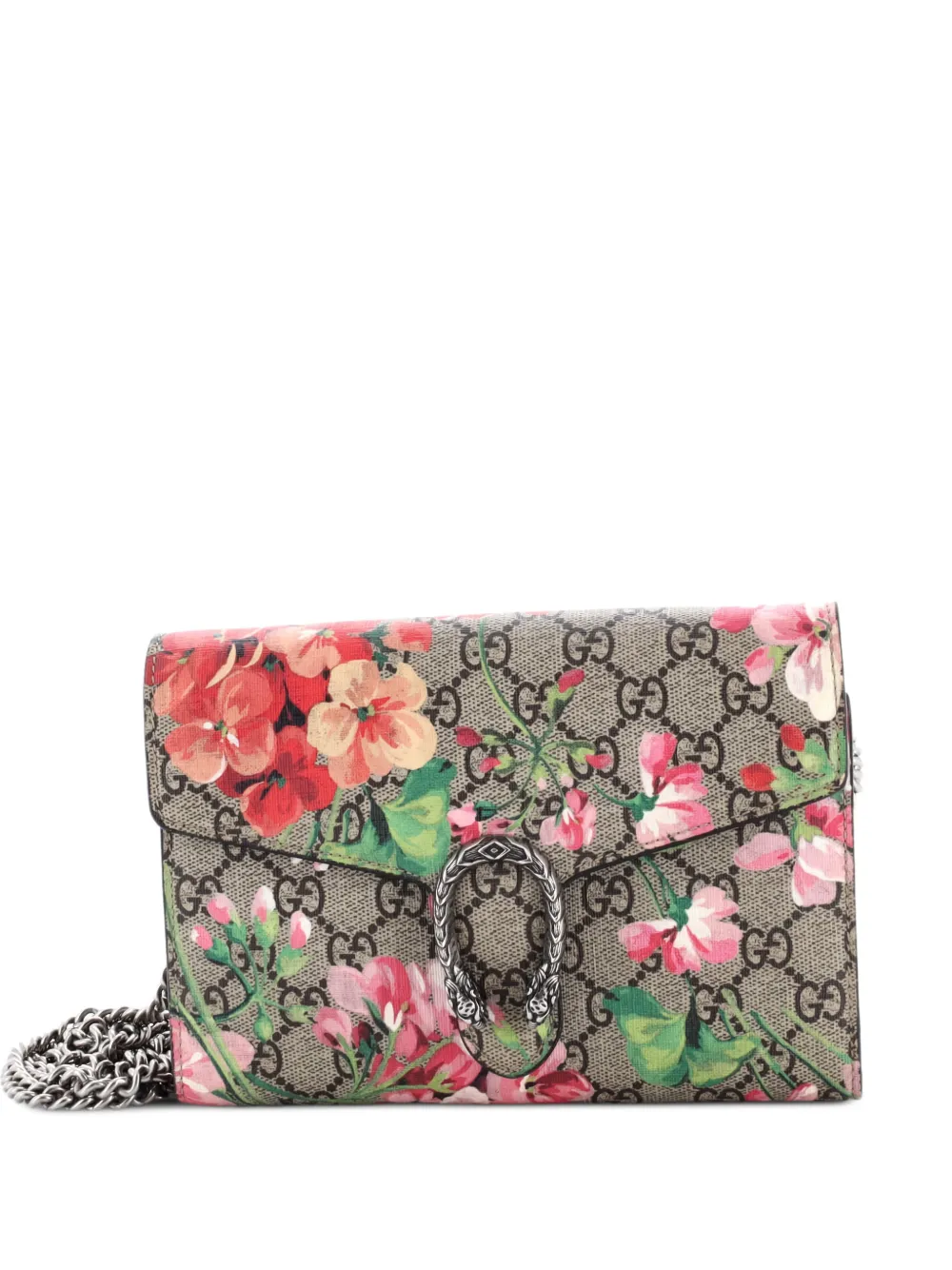 Gucci Pre-Owned Dionysus Chain Wallet Blooms Print GG Coated Canvas Small crossbody bag - Marrone