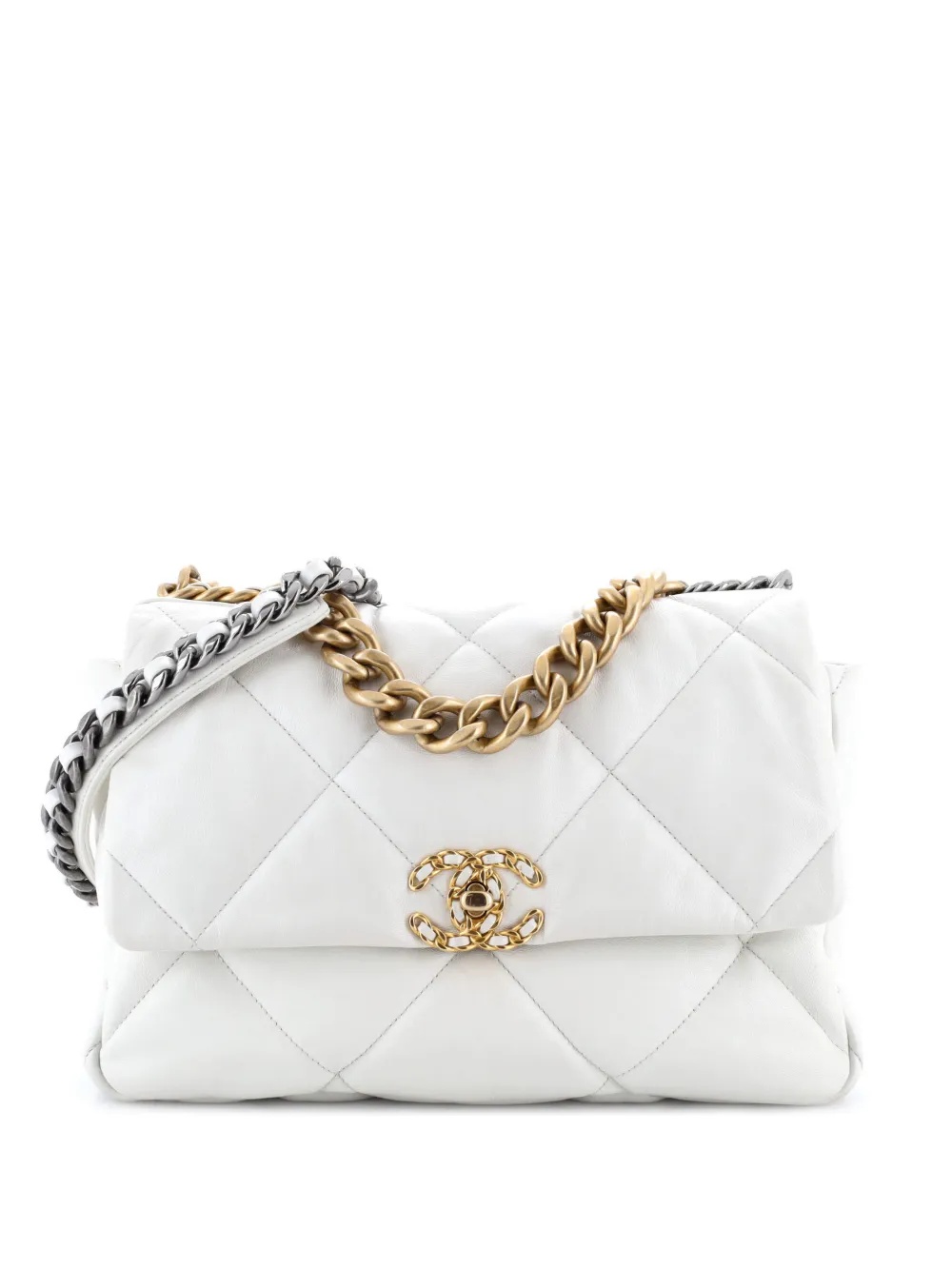 CHANEL Pre-Owned 19 Flap Bag Quilted Leather Large crossbody bag - Bianco