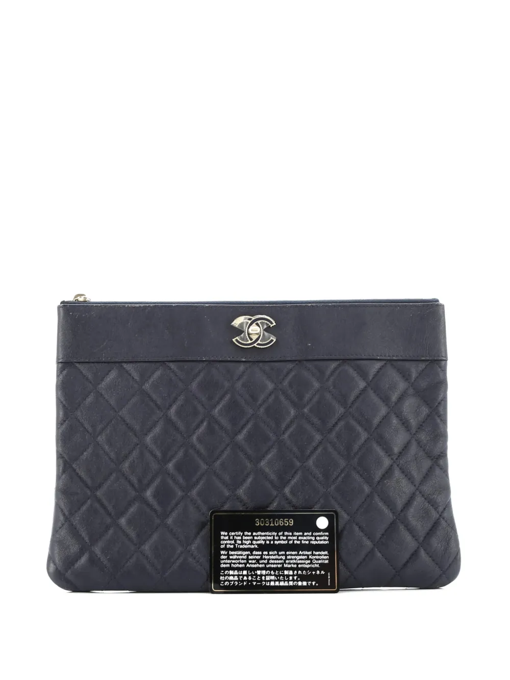 Pre-owned Chanel Mademoiselle O Case Quilted Sheepskin Medium Clutch Bag In Blue