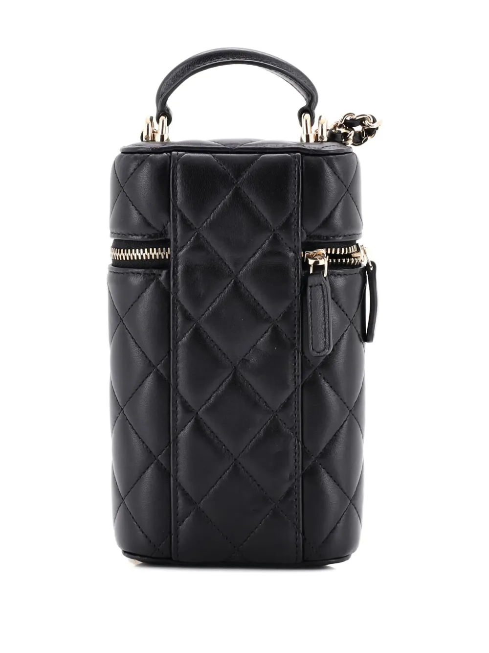 CHANEL Pre-owned Classic Vanity Top Handle Phone Holder With Chain Quilted Lambskin Crossbody Bag In Black
