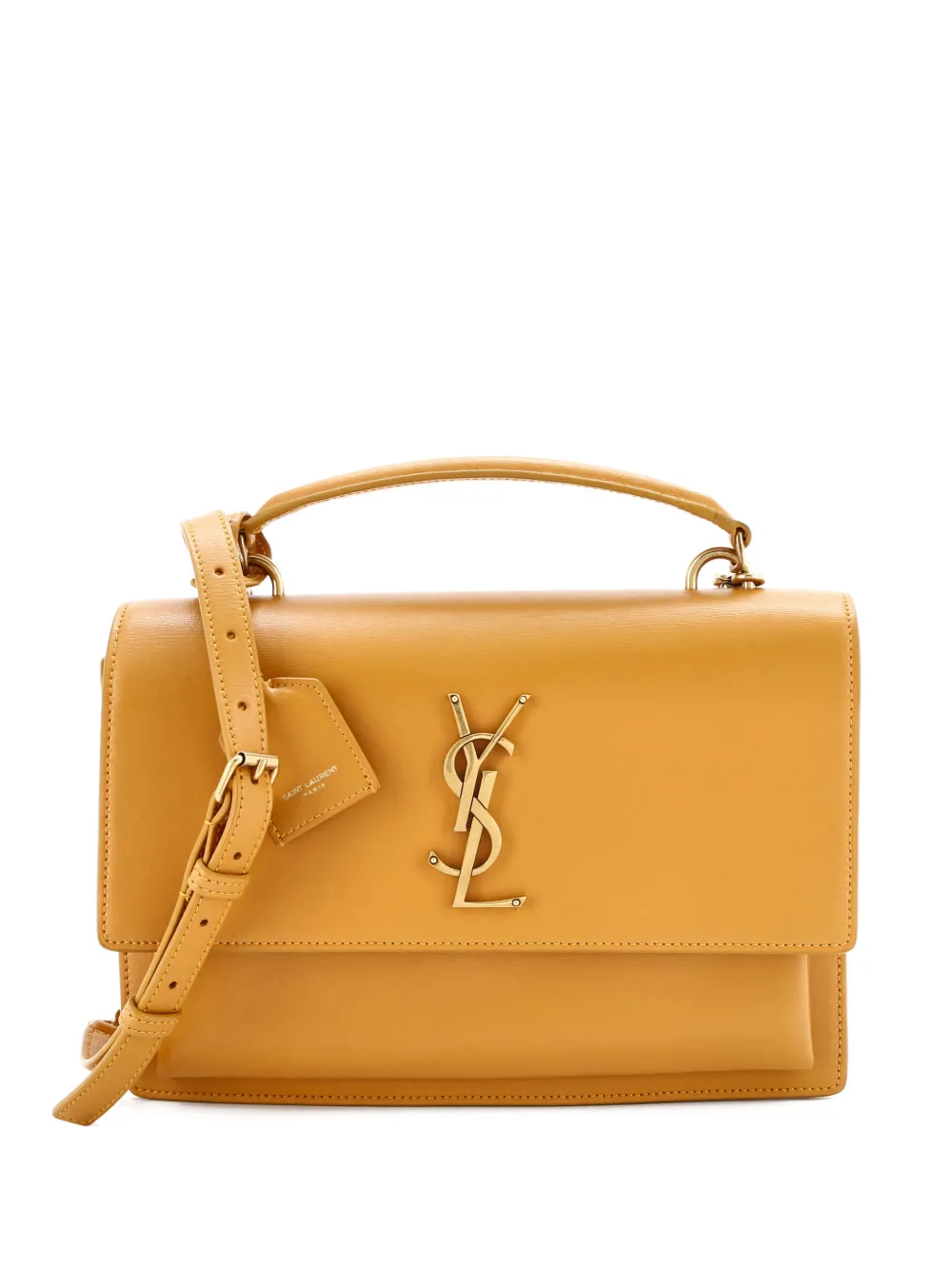 Pre-owned Saint Laurent Sunset Top Handle Leather Medium Shoulder Bag In Yellow