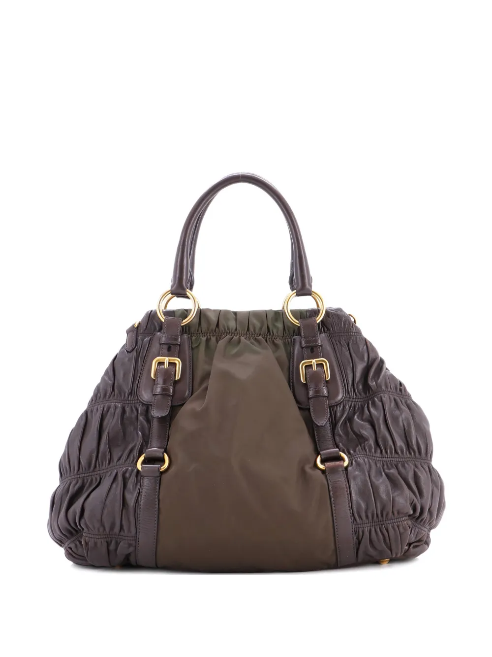 Pre-owned Prada Gaufre Convertible Leather And Tessuto Large Satchel In Brown