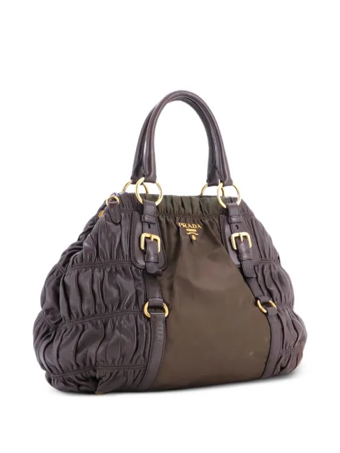 Prada Pre-Owned Gaufre Convertible Leather and Tessuto Large satchel