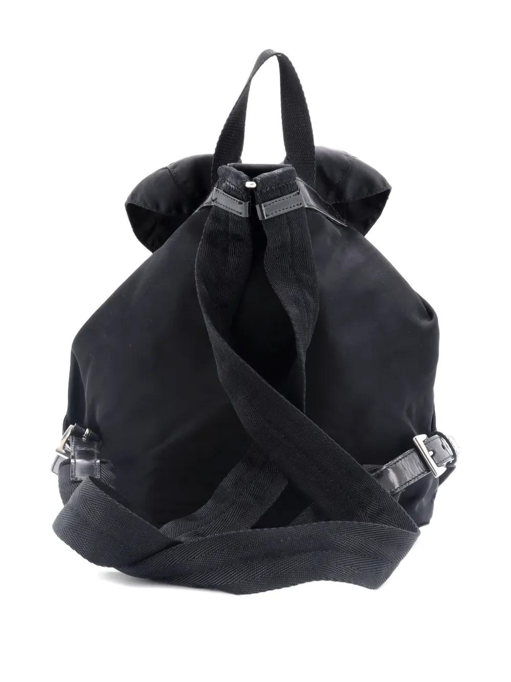 Pre-owned Prada Vela Double Front Pocket Tessuto With Saffiano Leather Small Backpack In Black