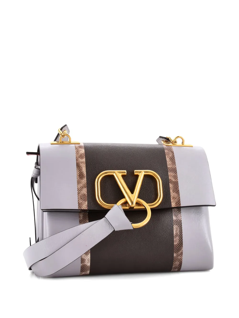 Pre-owned Valentino Garavani Vring Printed Leather Small Shoulder Bag In Gray