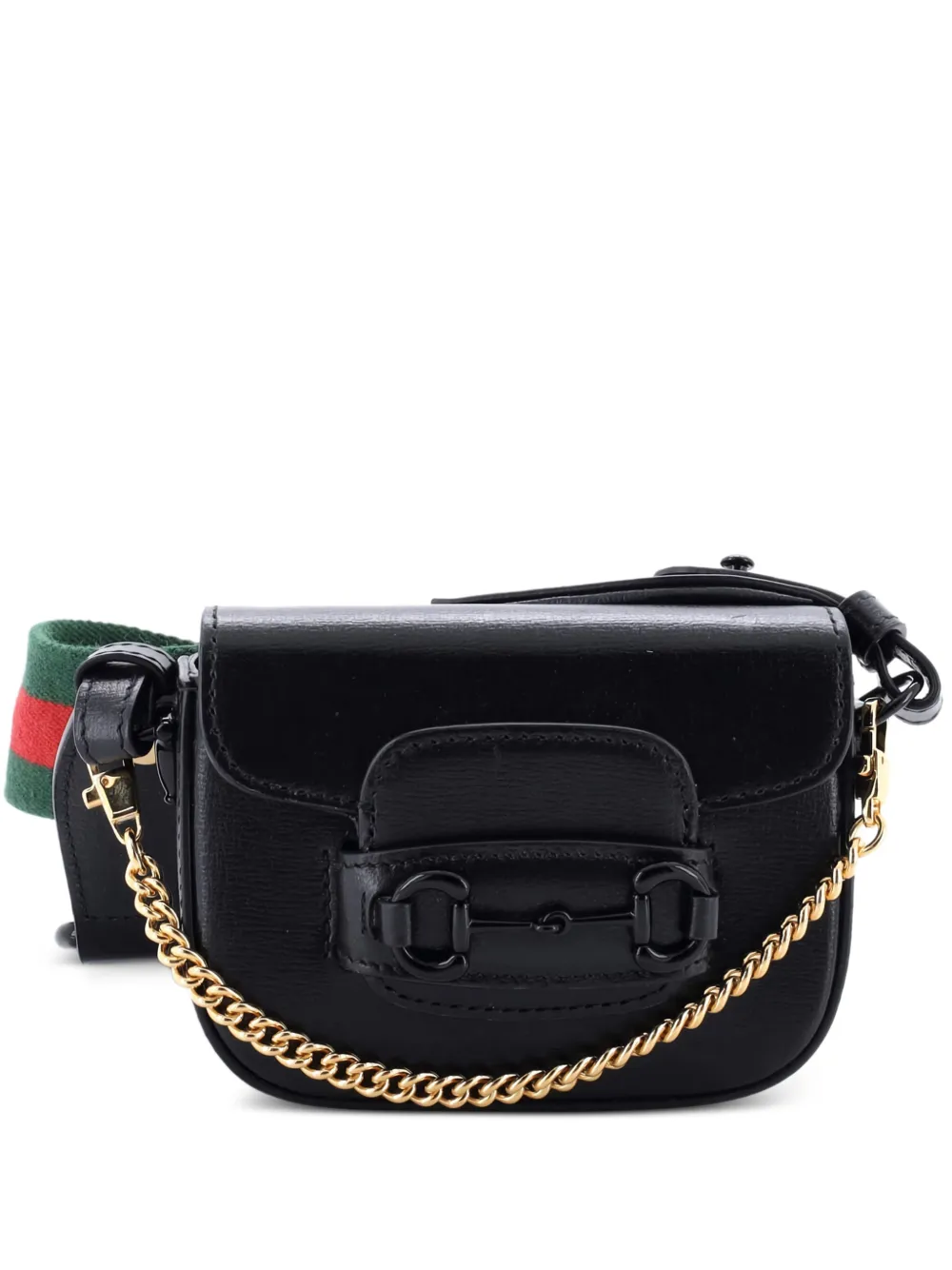 Gucci Pre-Owned Horsebit 1955 Flap Wallet with Strap Leather crossbody bag - Black