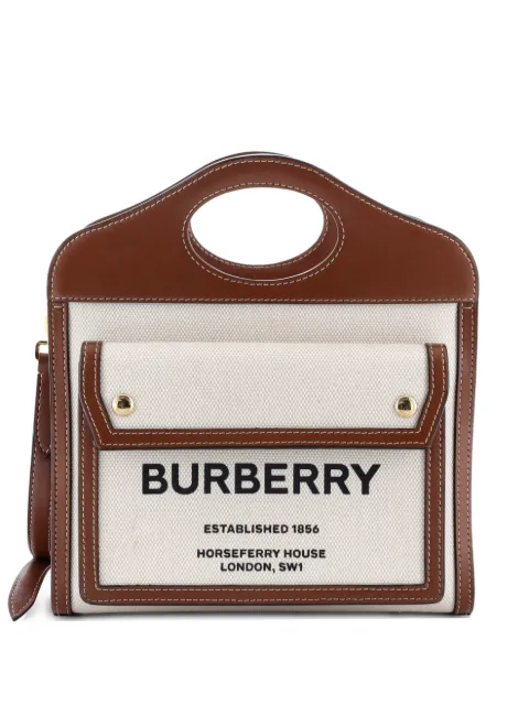 Burberry Pre-Owned Logo Pocket Tote Canvas with Leather Mini crossbody bag