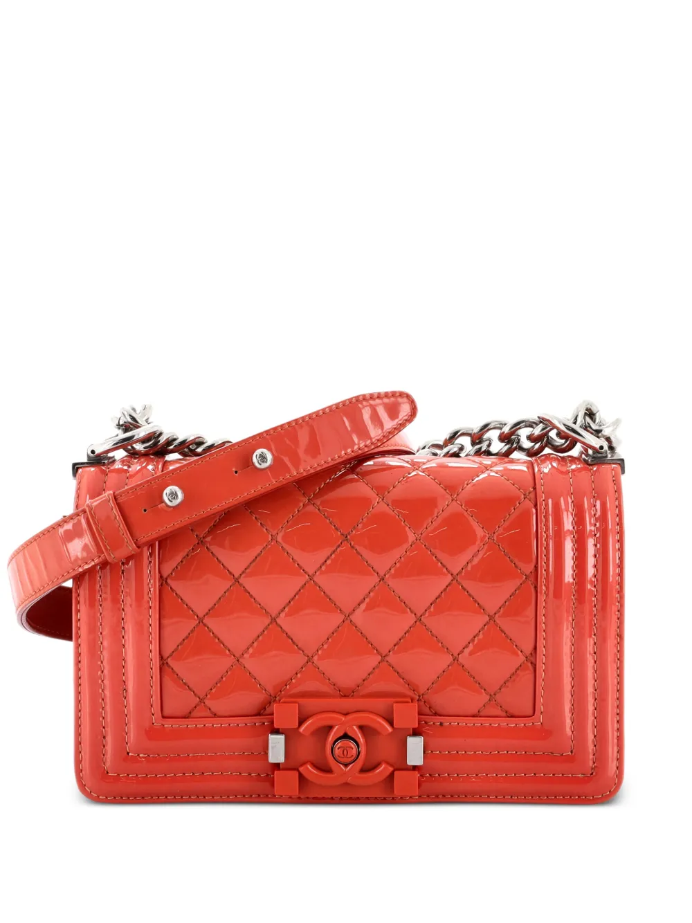 CHANEL Pre-Owned Boy Flap Bag Quilted Plexiglass Patent Small crossbody bag - Arancione