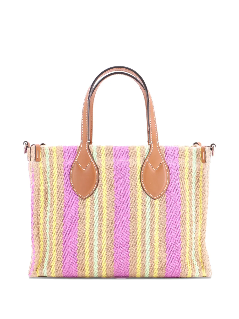 Pre-owned Gucci Logo Shopper Tote Jute Small Satchel In Multi