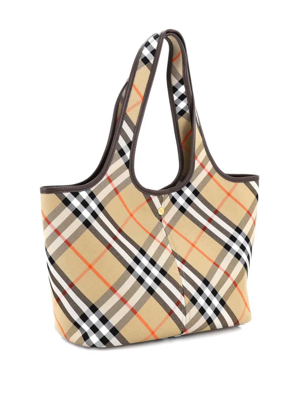 Pre-owned Burberry East-west Vintage Check Canvas Small Tote Bag In Brown