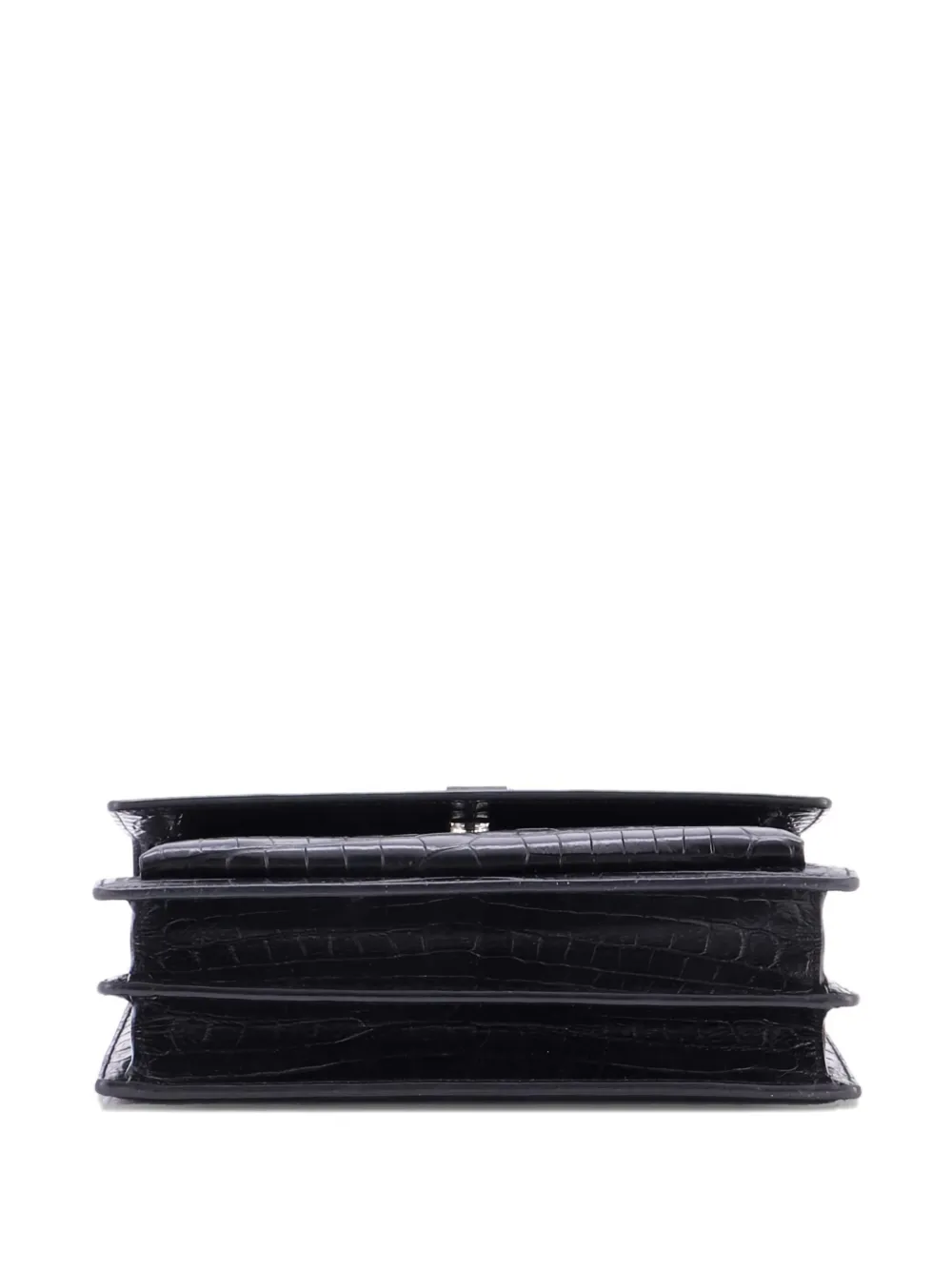 Pre-owned Saint Laurent Sunset Crocodile Embossed Leather Medium Crossbody Bag In Black