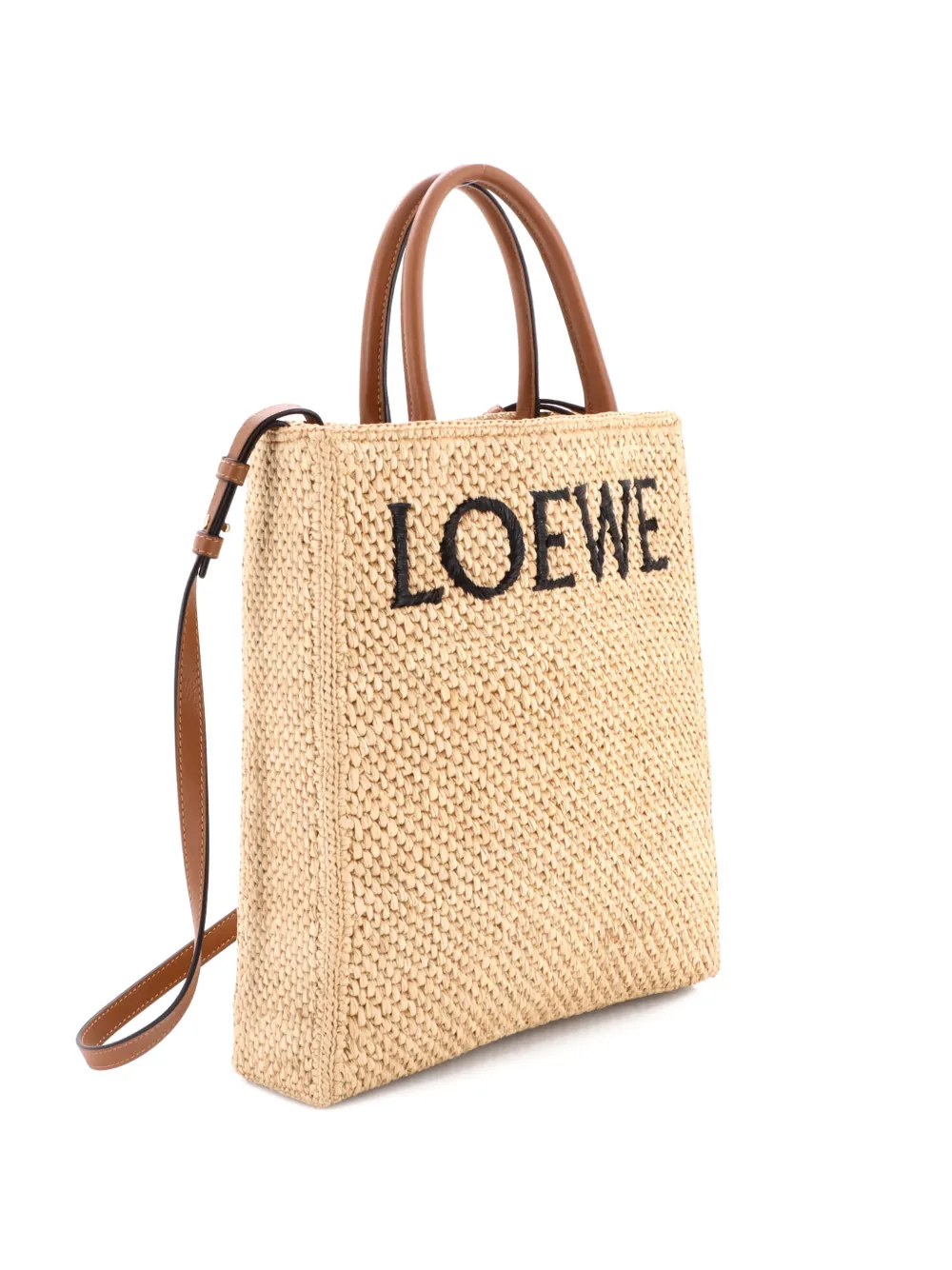 Pre-owned Loewe A4 Raffia And Leather North South Tote Bag In Black
