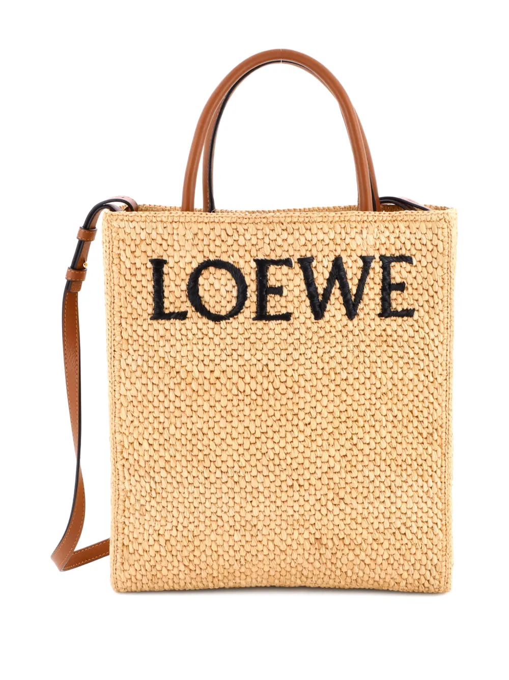 Loewe Pre-Owned A4 Raffia and Leather North South tote bag - Nero