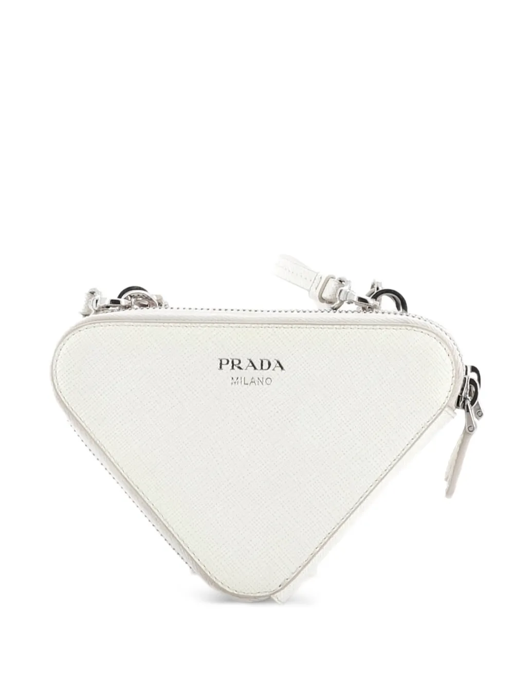 Prada Pre-Owned Triangle Double Zip Pouch Bag with Chain Saffiano Leather Mini crossbody bag - Bianco