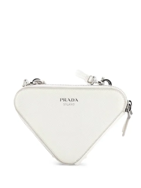Prada Pre-Owned Triangle Double Zip Pouch Bag with Chain Saffiano Leather Mini crossbody bag