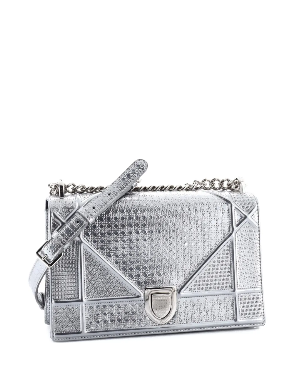 Pre-owned Dior Ama Flap Bag Cannage Embossed Calfskin Medium Shoulder Bag In Silver