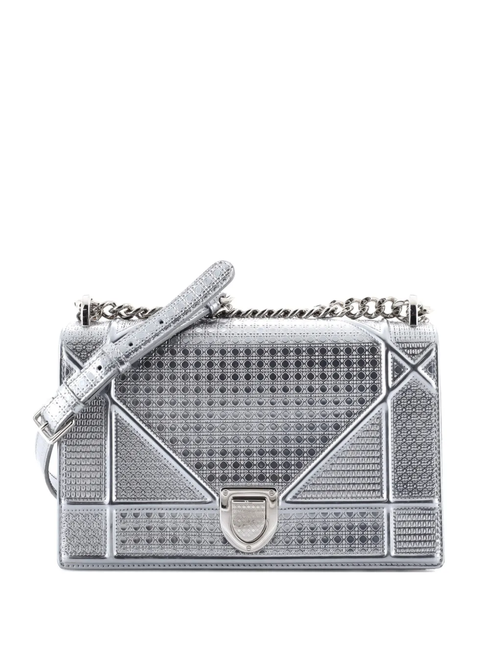 Christian Dior Pre-Owned Diorama Flap Bag Cannage Embossed Calfskin Medium shoulder bag - Argento