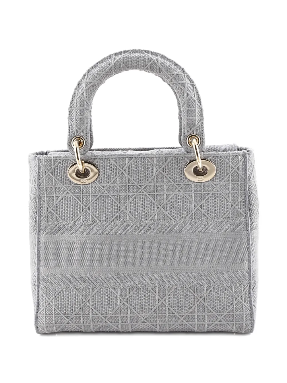Pre-owned Dior Lady D-lite Bag Cannage Embroidered Canvas Medium Satchel In Gray