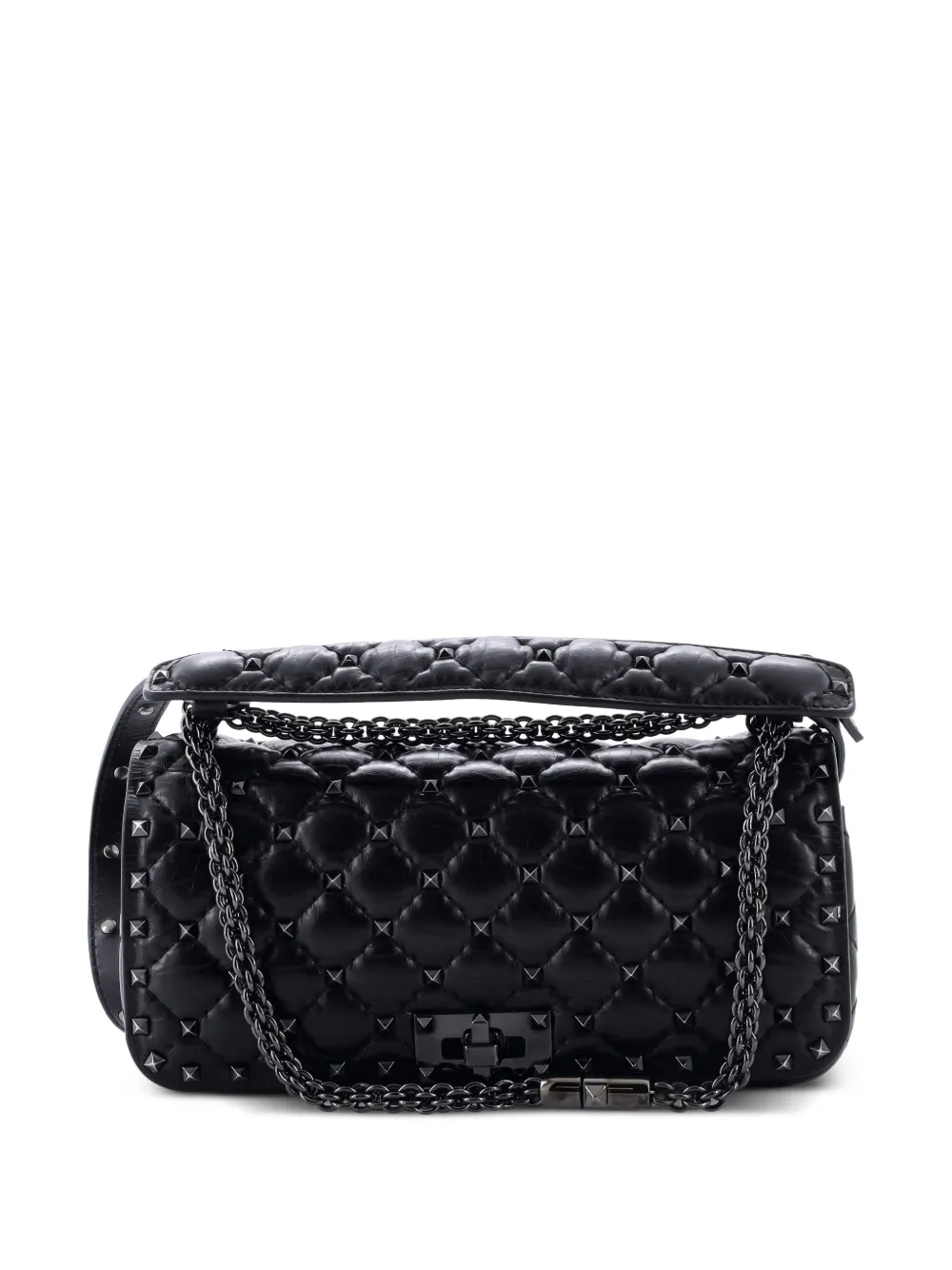 Valentino Garavani Pre-Owned Rockstud Spike Full Flap Quilted Leather Medium shoulder bag - Nero