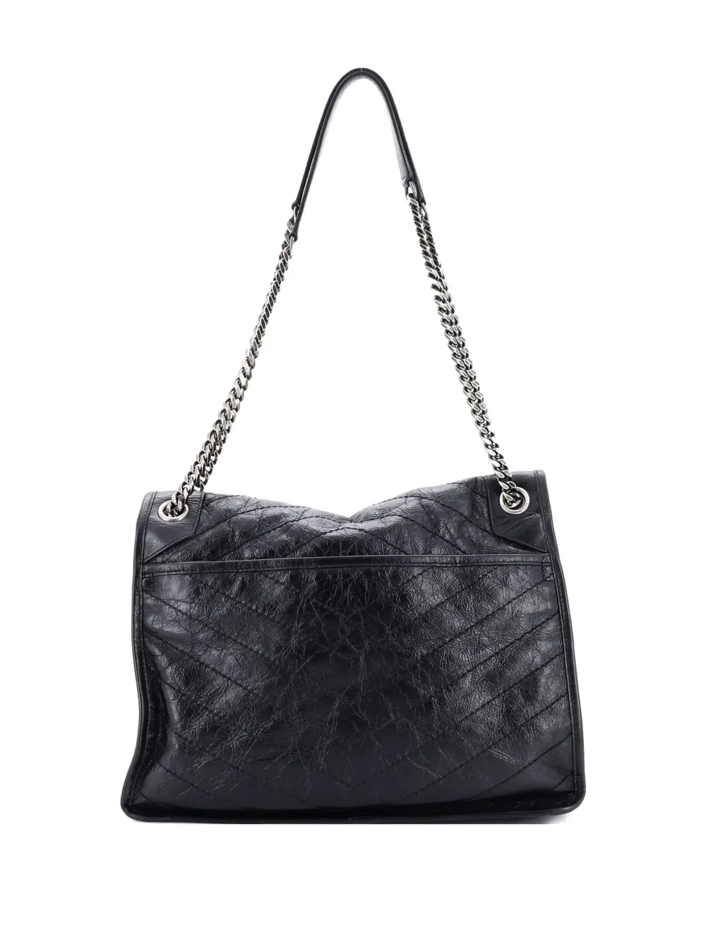 Pre-owned Saint Laurent Niki Chain Flap Bag Matelasse Chevron Leather Large Shoulder Bag In Black