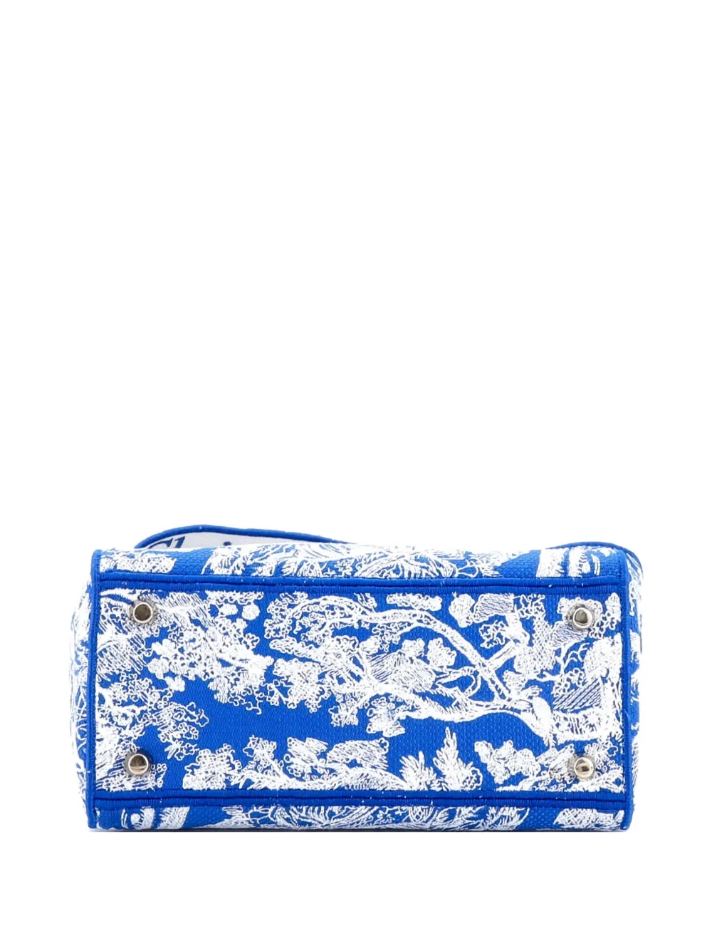 Pre-owned Dior Toile De Jouy Lady D-lite Bag Embroidered Canvas Tote Bag In Blue