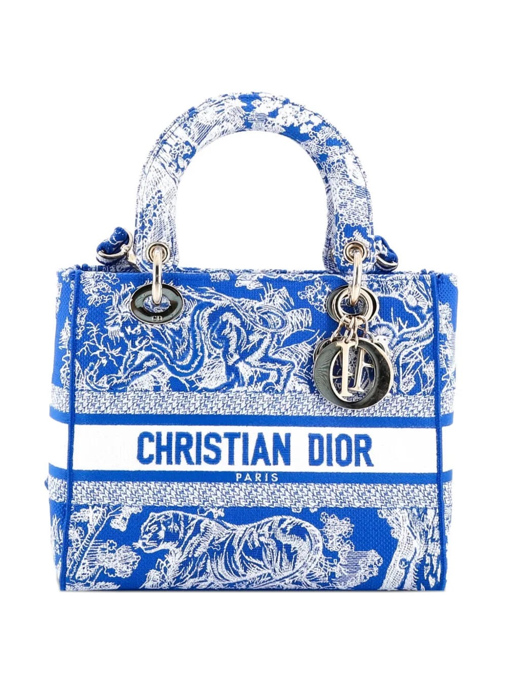 Christian Dior Pre-Owned Toile de Jouy Lady D-Lite Bag Embroidered Canvas tote bag - Blu