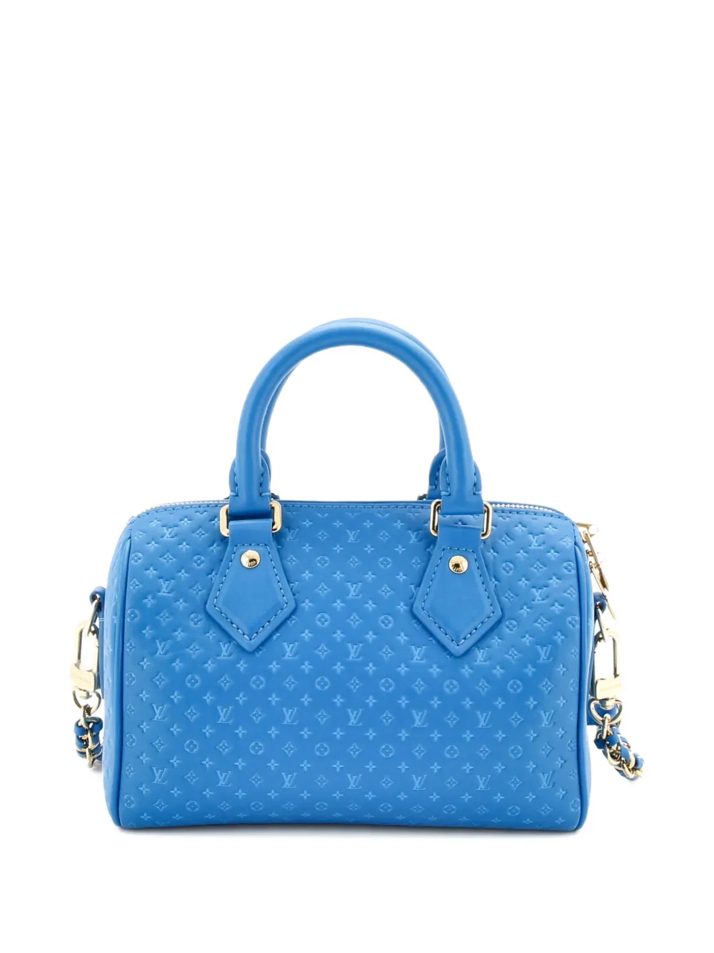 Pre-owned Louis Vuitton Speedy Bandouliere Bag Nanogram Embossed Leather 20 Satchel In Blue