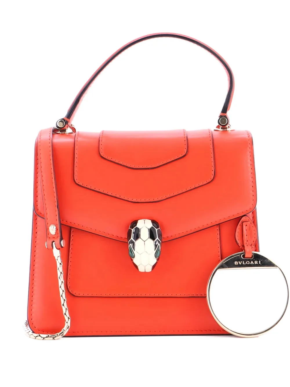 Pre-owned Bvlgari Serpenti Forever Top Handle Bag Leather Small Satchel In Orange