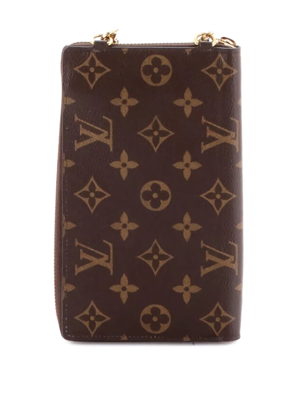 Pre-owned Louis Vuitton Vertical Zippy Metis Chain Wallet Reverse Monogram Canvas Crossbody Bag In Brown