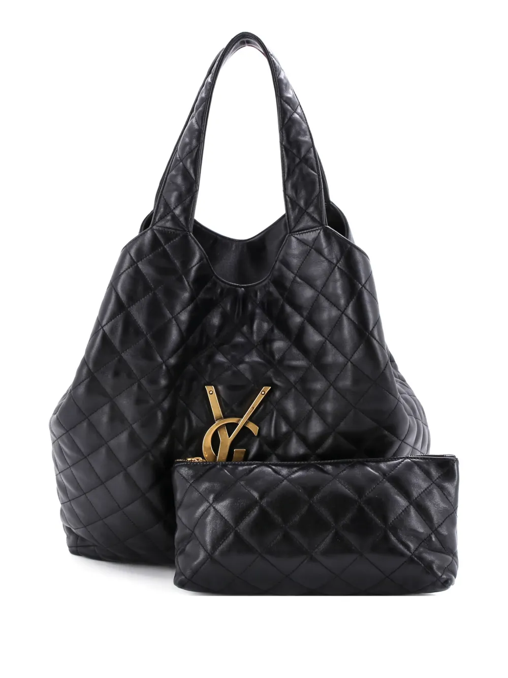Pre-owned Saint Laurent Icare Shopping Quilted Leather Maxi Tote Bag In Black