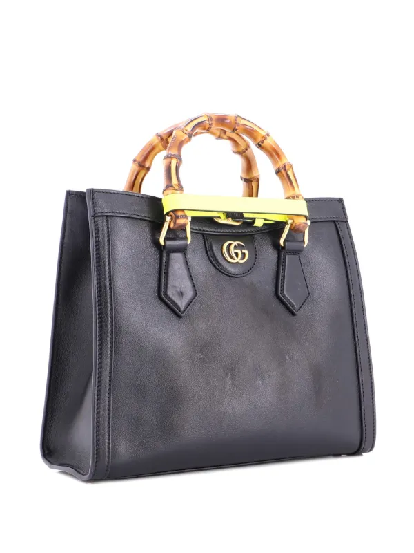 Gucci Pre-owned Diana NM Bamboo Handle Leather Small Tote Bag in Black