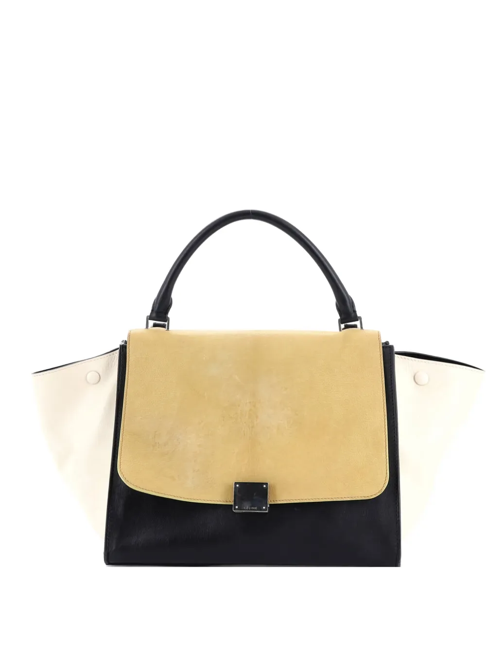 Pre-owned Celine Tricolor Trapeze Bag Leather Medium Satchel In Black