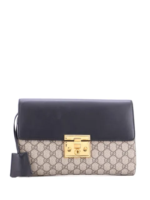 Gucci Pre-Owned Padlock GG Canvas and Leather Large clutch bag