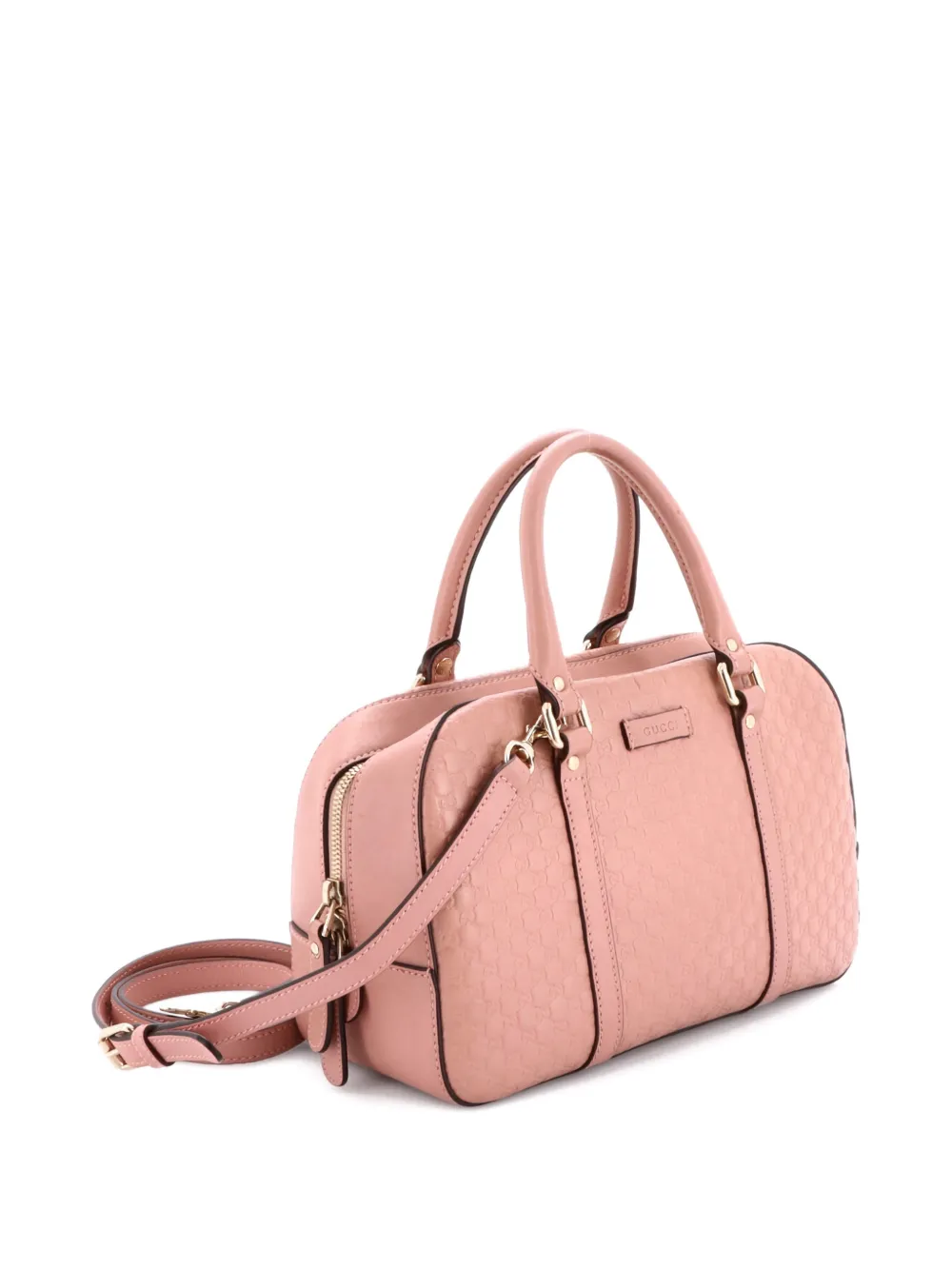Pre-owned Gucci Convertible Top Handle Crossbody Bag Microssima Leather Medium Satchel In Pink