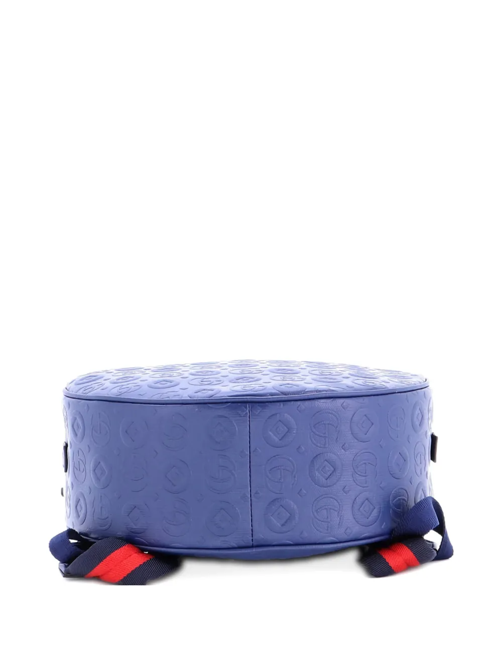 Pre-owned Gucci Children's Round Zip Embossed Leather Backpack In Blue
