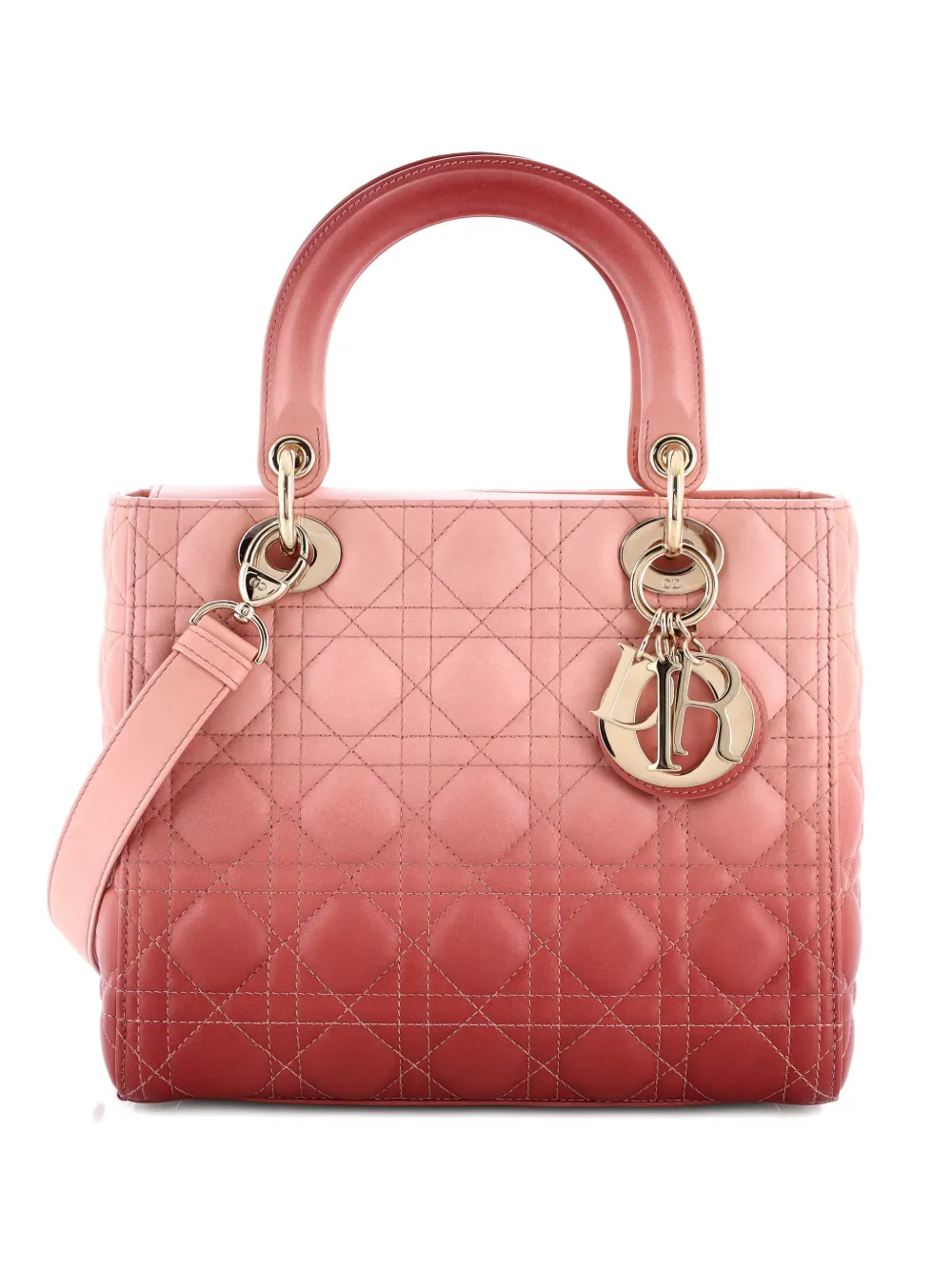 Christian Dior Pre-Owned Lady Dior Bag Cannage Quilt Gradient Lambskin Medium satchel - Rosa