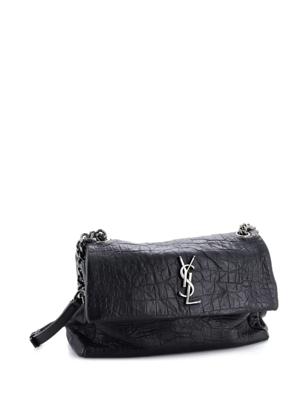 Pre-owned Saint Laurent West Hollywood Crocodile Embossed Leather Medium Shoulder Bag In Black