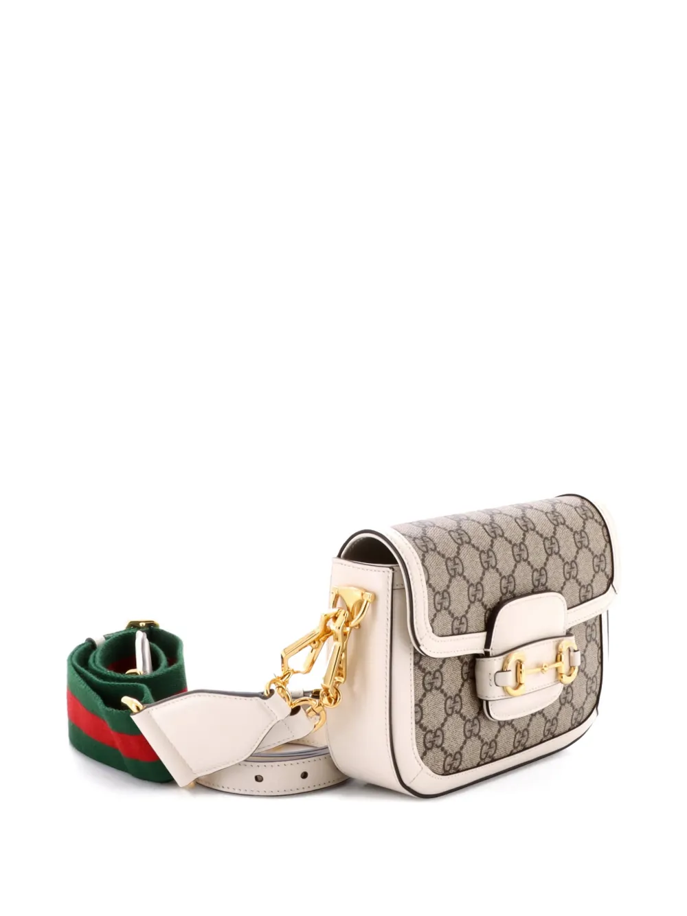 Pre-owned Gucci Horsebit 1955 Shoulder Bag Gg Coated Canvas With Leather Mini Crossbody Bag In Neutral