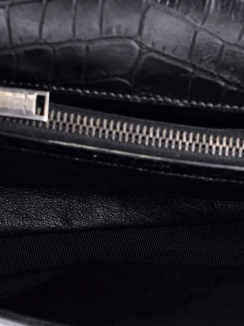 Pre-owned Saint Laurent Classic Monogram College Bag Crocodile Embossed Leather Medium Satchel In Black